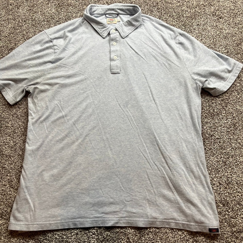 Faherty‎ Brand Polo Shirt Mens XXL Light Blue Heathered Cotton Modal Blend